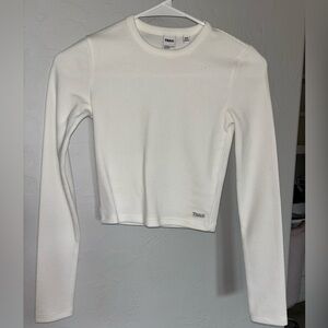 Aritzia White Crop Fitted Long Sleeve Top